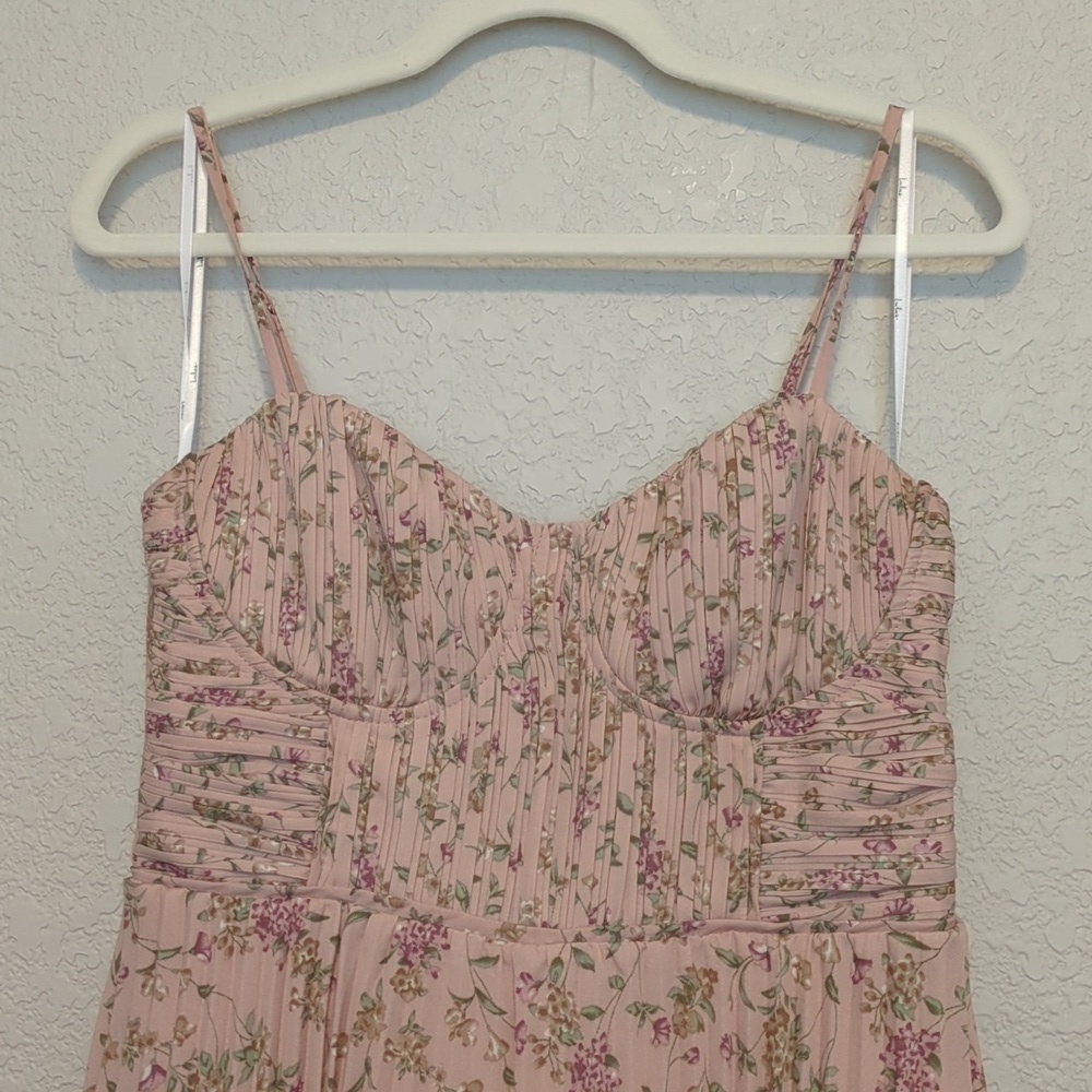 Lulu's Cascading Crush blush pink floral tiered sleeveless bustier midi dress - Picture 8 of 12